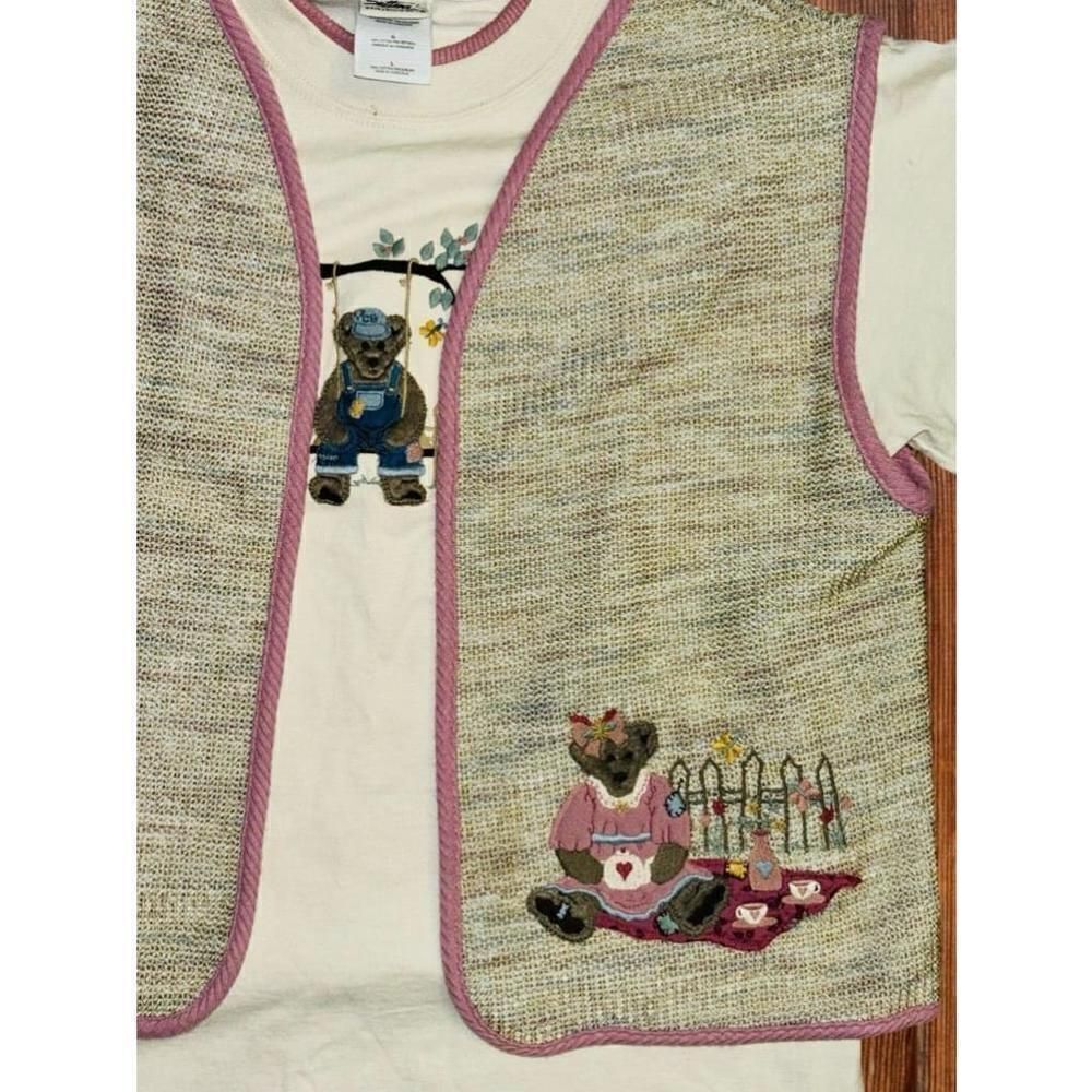 Suttons Womens Large Retro Waffle Knit Teddy Bear Vest & T-shirt Set Cottagecore - Picture 4 of 15